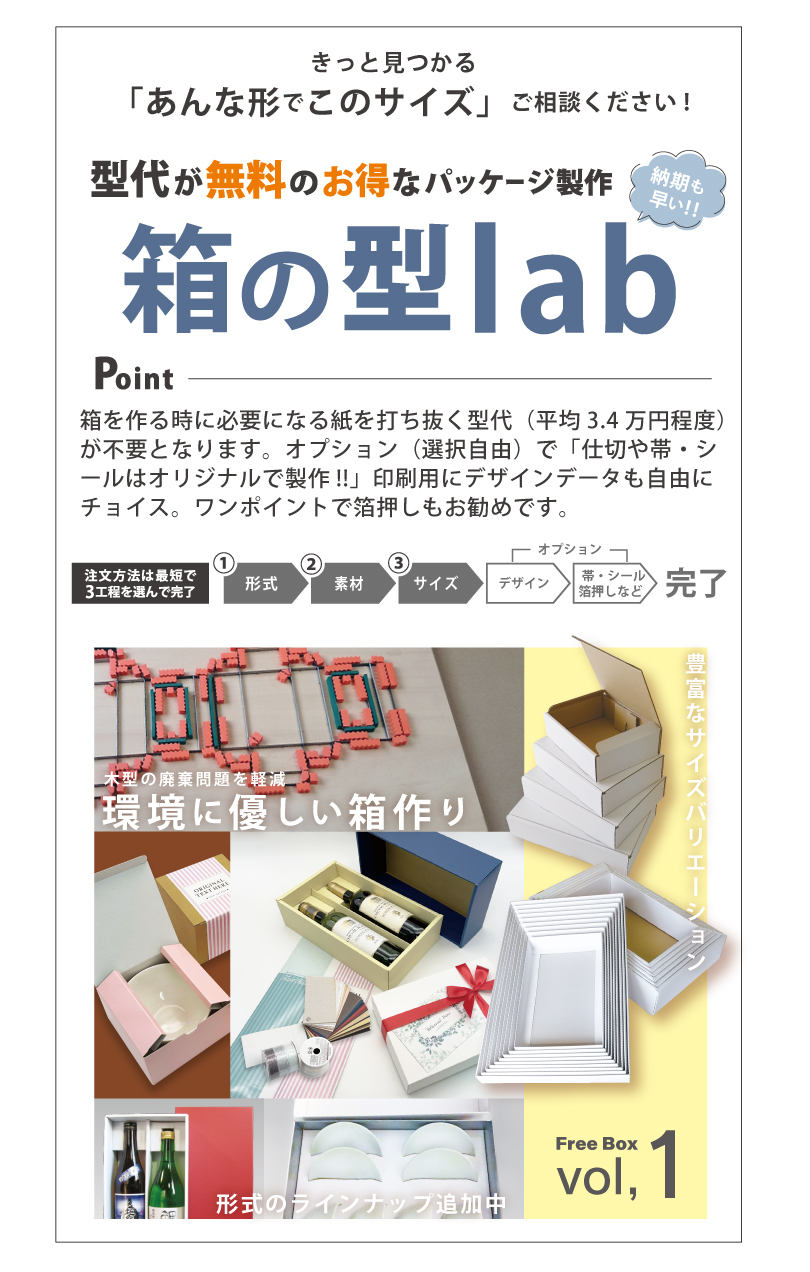 箱・デザインパッケージのサンプル、簡易校正は無料です。